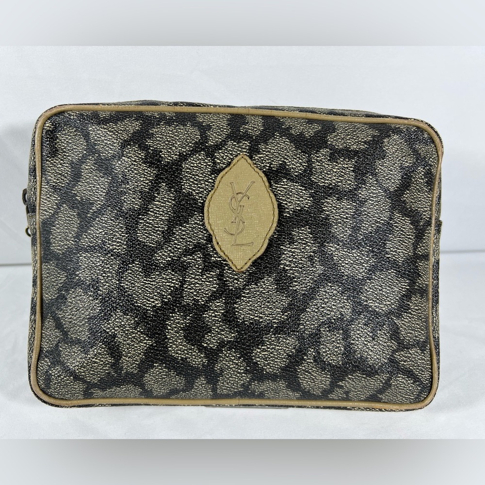 7033: Vintage YSL Monogram Double Zip Cosmetic Travel Case - Picture 1 of 11